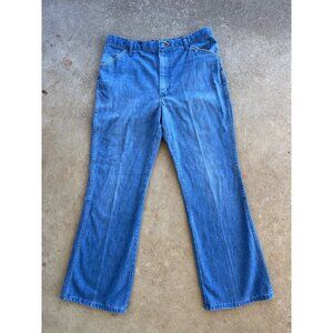 Vintage 1970s Wrangler Blue Denim Bell-Bottom Jeans Size 36 I3